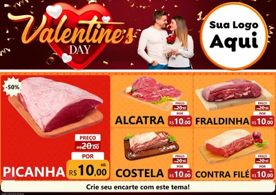 Modelo de Encarte para Encarte A4 Horizontal com o tema Valentine's Day para Açougue