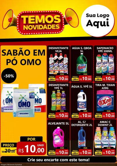 Modelo de Encarte para Encarte A4 Vertical com o tema Temos Novidades para Produtos de Limpeza