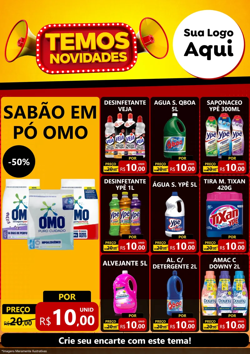 Modelo de Encarte para Encarte A4 Vertical com o tema Temos Novidades para Produtos de Limpeza