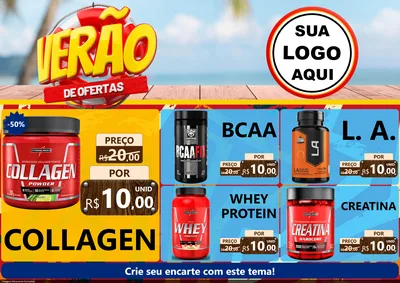 Modelo de Encarte para Encarte A4 Horizontal com o tema Verão de Ofertas para Suplementos alimentares