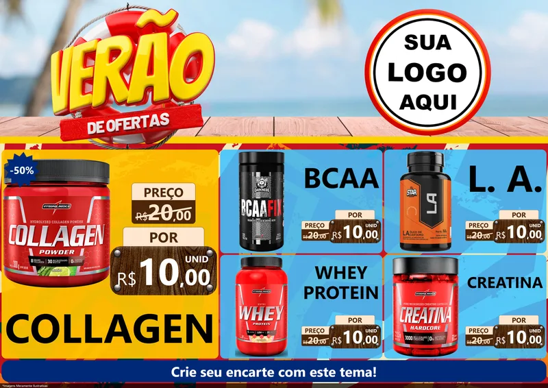 Modelo de Encarte para Encarte A4 Horizontal com o tema Verão de Ofertas para Suplementos alimentares