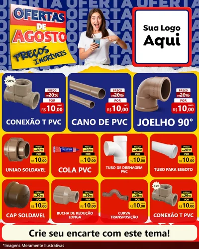 Modelo de Rede Social para Feed Instagram com o tema Ofertas de Agosto - Preços Incríveis para Tubos e conexões