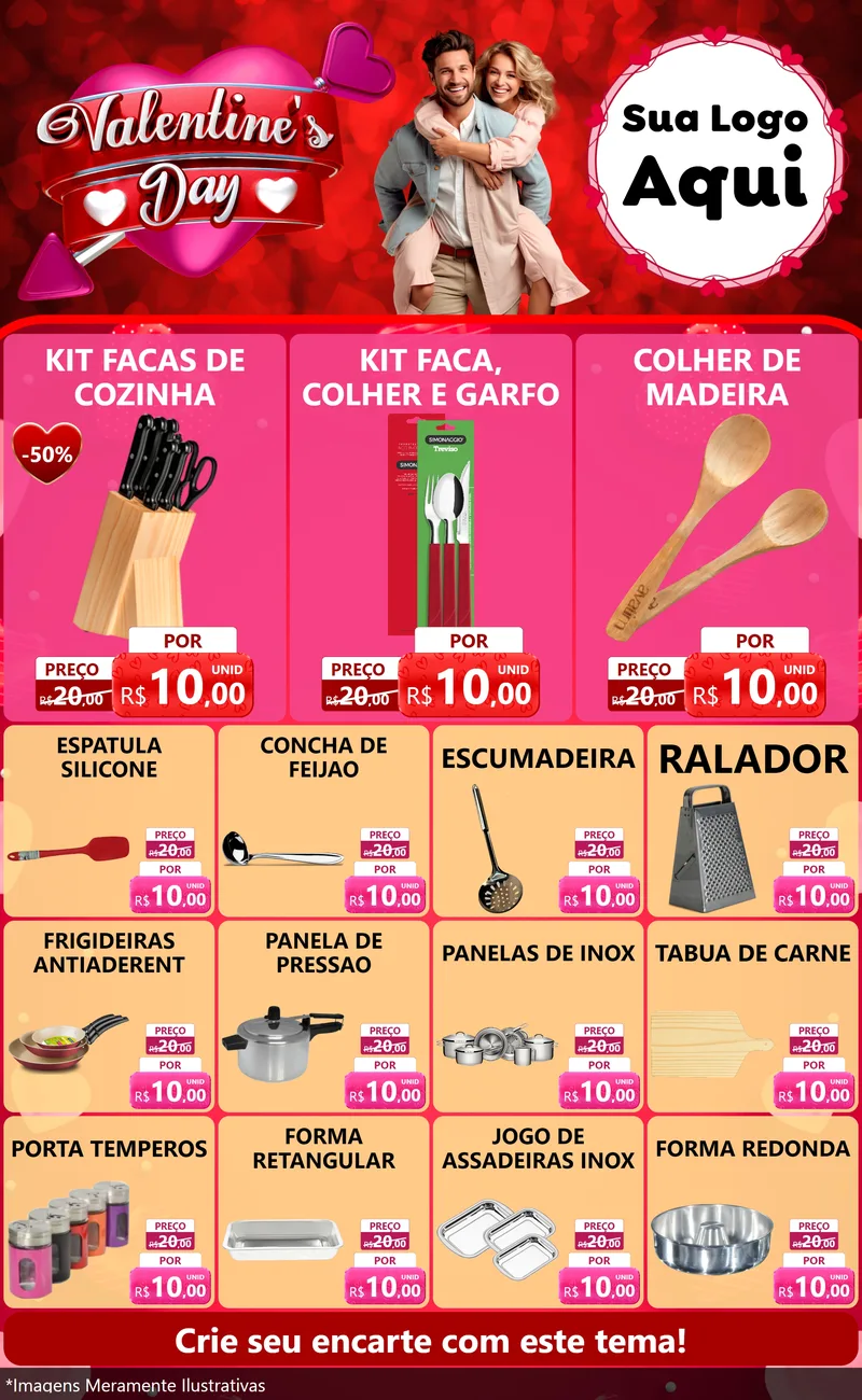 Modelo de Encarte para Encarte Grande com o tema Valentine's Day para Utilidades Domésticas