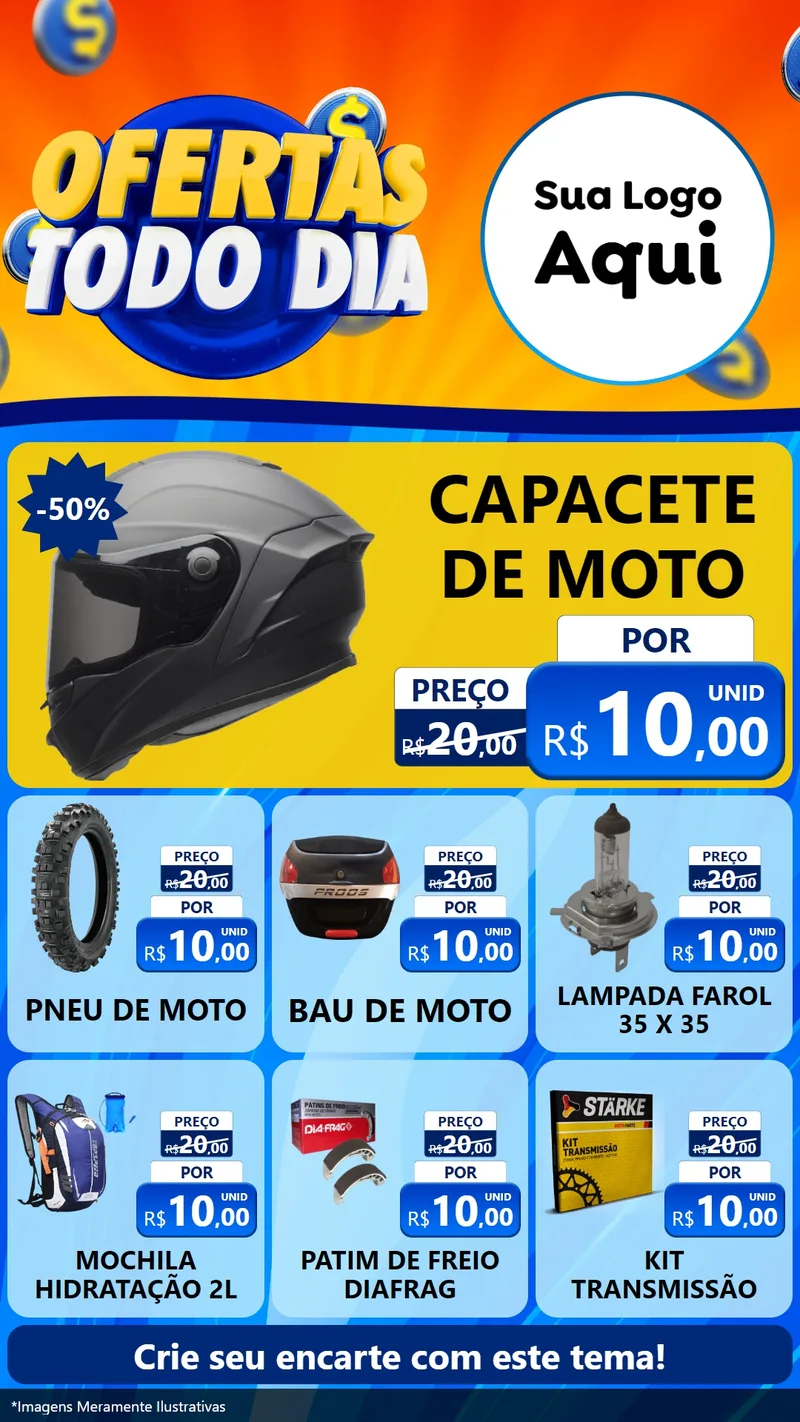 Modelo de Rede Social para Stories com o tema Ofertas Todo Dia para Moto peças