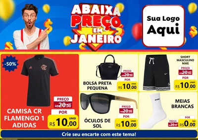 Modelo de Encarte para Encarte A4 Horizontal com o tema Abaixa Preço em Janeiro para Roupas e acessórios