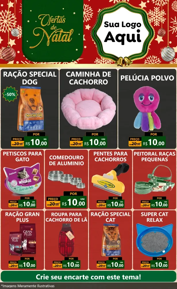 Modelo de Encarte para Encarte Grande com o tema Natal de Ofertas para Pet Shop