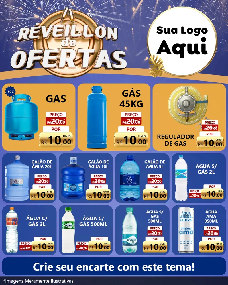 Modelo de Rede Social para Feed Instagram com o tema Réveillon de Ofertas para Água e gás