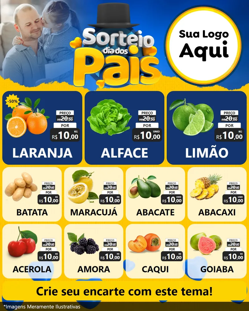 Modelo de Rede Social para Feed Instagram com o tema Sorteio Dia Dos Pais para Hortifrúti
