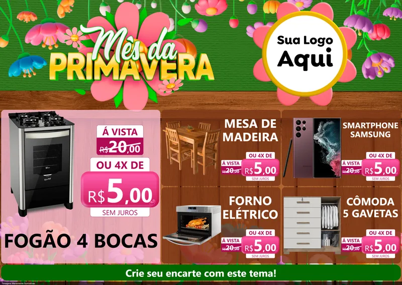 Modelo de Encarte para Encarte A4 Horizontal com o tema Mês da Primavera para Móveis e Eletro