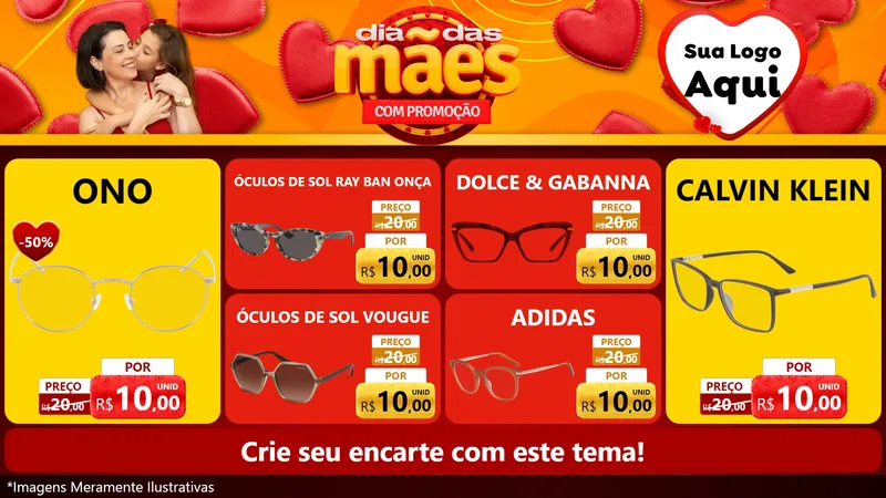 Modelo de TV para TV Horizontal com o tema Dia das Mães com Promoção para Óticas