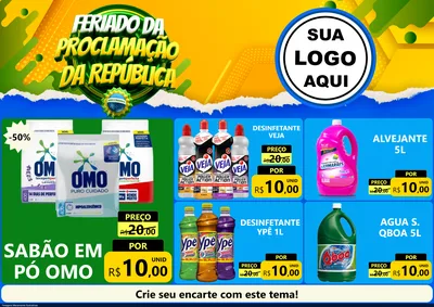 Modelo de Encarte para Encarte A4 Horizontal com o tema Feriado da Proclamação da República para Produtos de Limpeza