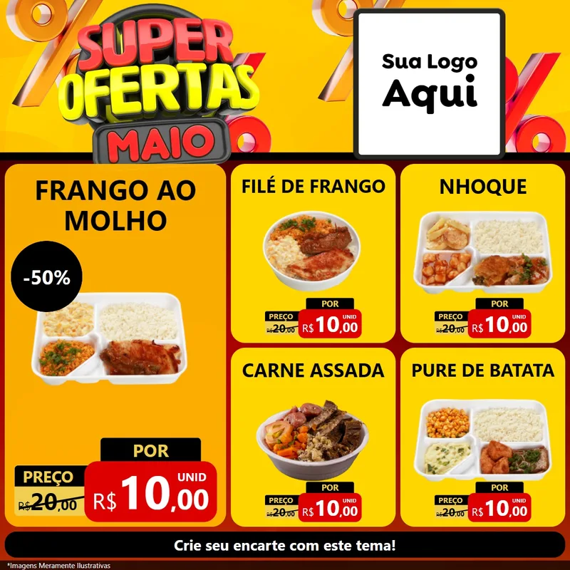 Modelo de Rede Social para Feed Facebook com o tema Super Ofertas Maio para Restaurante