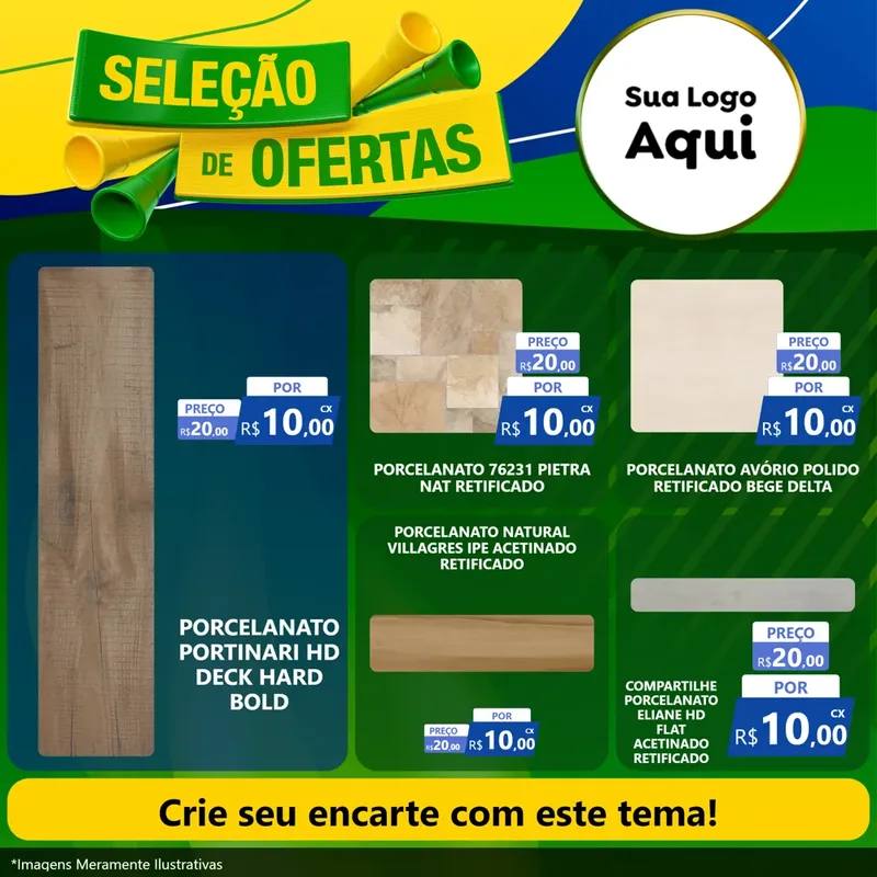 Modelo de Rede Social para Feed Facebook com o tema Seleção de Ofertas - Copa para Pisos e revestimentos