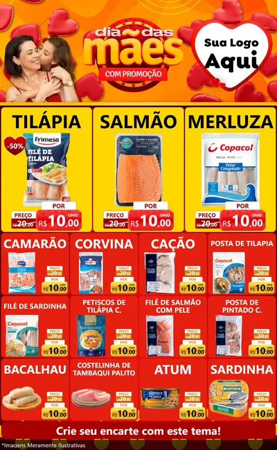 Modelo de Encarte para Encarte Grande com o tema Dia das Mães com Promoção para Peixaria