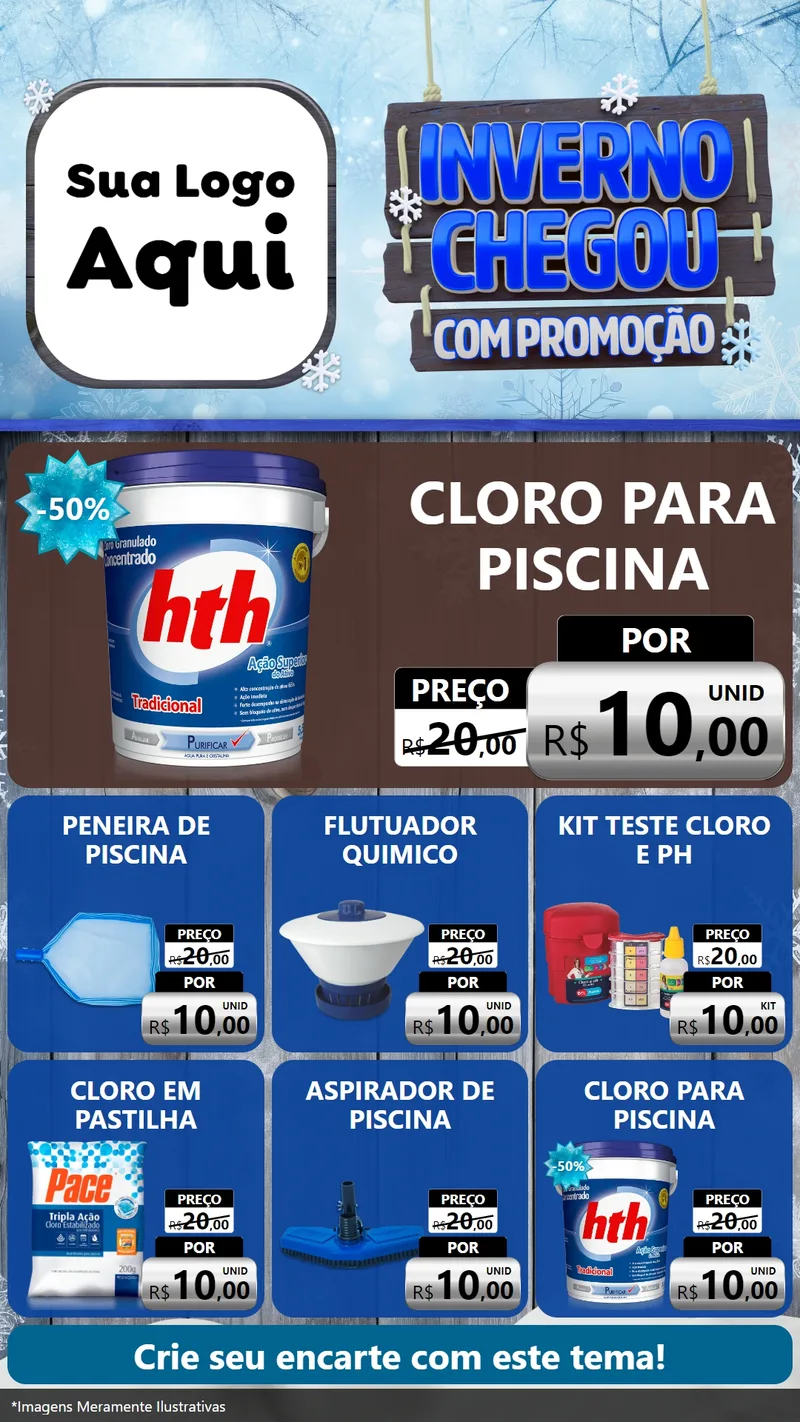Modelo de Rede Social para Stories com o tema Inverno Chegou Com Promoção para Produtos para Piscina