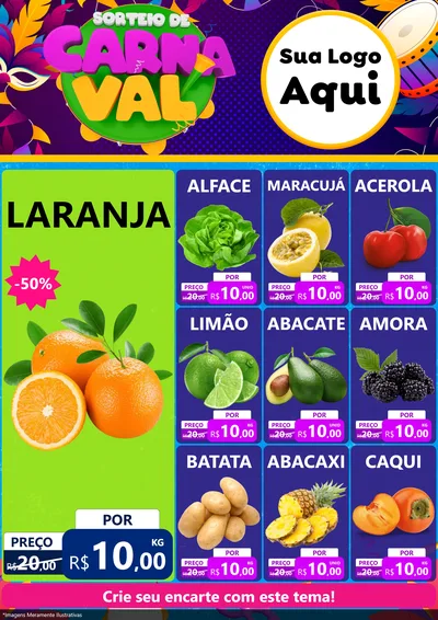 Modelo de Encarte para Encarte A4 Vertical com o tema Sorteio de Carnaval para Hortifrúti
