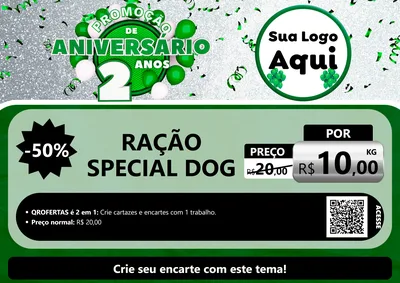 Modelo de Cartaz para Cartaz A4 Horizontal com o tema Promoção de Aniversário - 2 Anos para Pet Shop