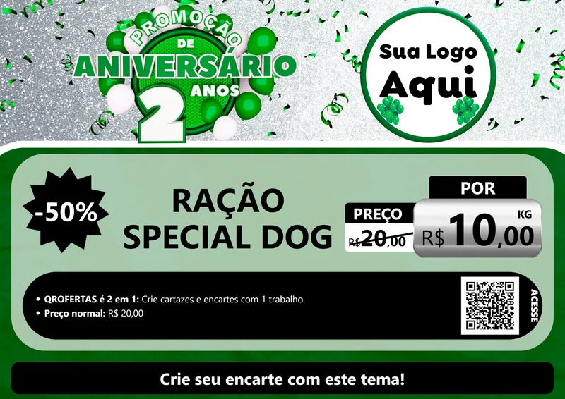 Modelo de Cartaz para Cartaz A4 Horizontal com o tema Promoção de Aniversário - 2 Anos para Pet Shop