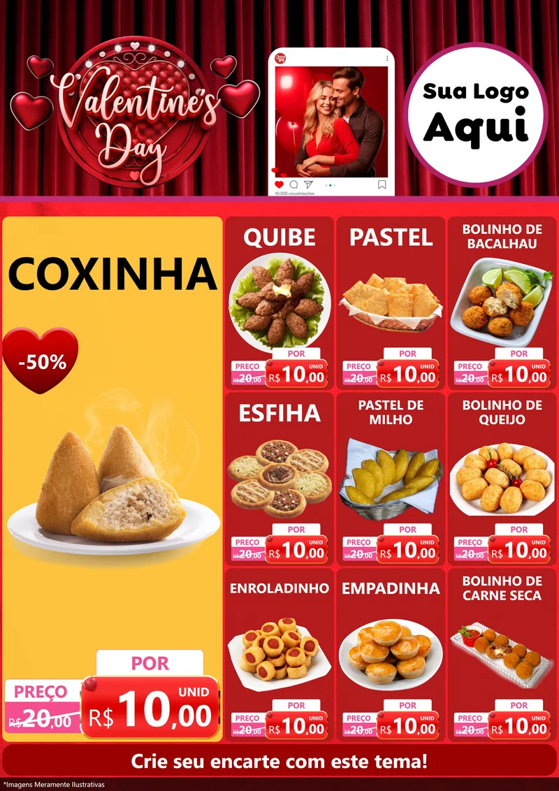 Modelo de Encarte para Encarte A4 Vertical com o tema Valentine's Day para Salgadaria