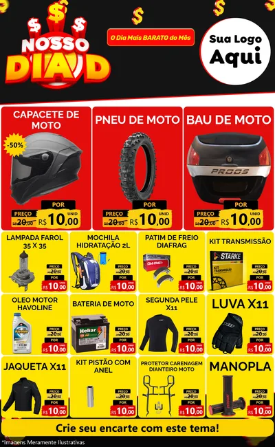 Modelo de Encarte para Encarte Grande com o tema Nosso Dia D para Moto peças