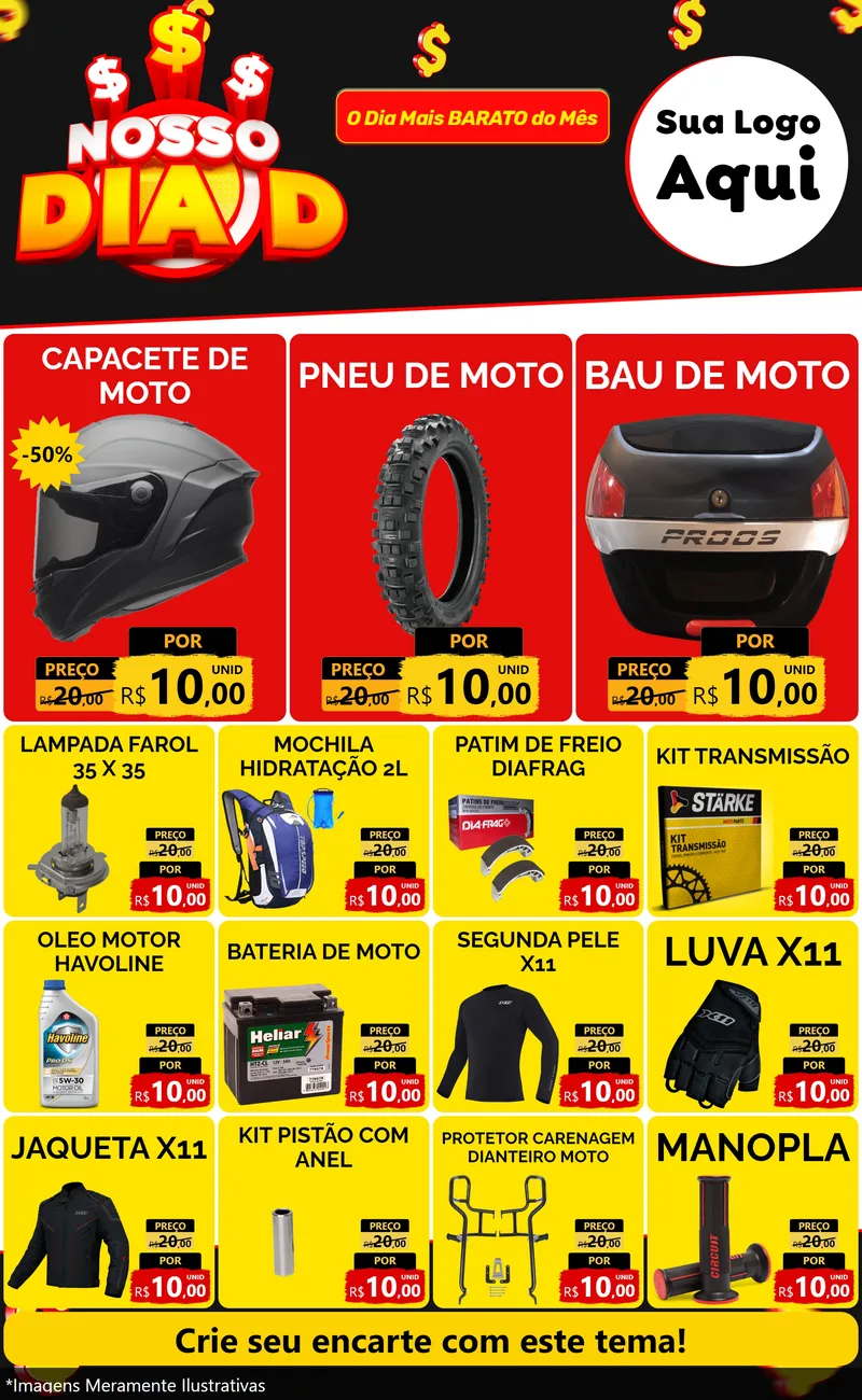 Modelo de Encarte para Encarte Grande com o tema Nosso Dia D para Moto peças
