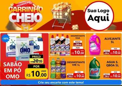Modelo de Encarte para Encarte A4 Horizontal com o tema Promoção carrinho cheio para Produtos de Limpeza