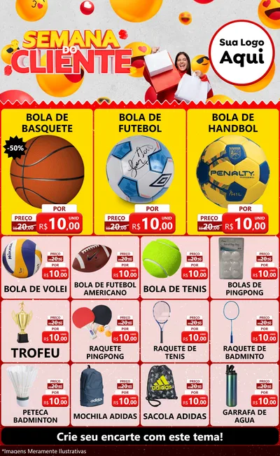 Modelo de Encarte para Encarte Grande com o tema Semana do Cliente para Artigos Esportivos