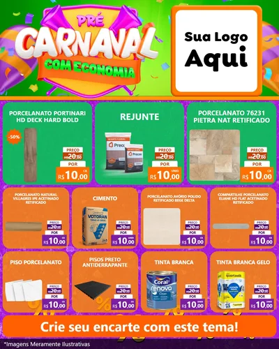 Modelo de Rede Social para Feed Instagram com o tema Pré-Carnaval Com Economia para Pisos e revestimentos