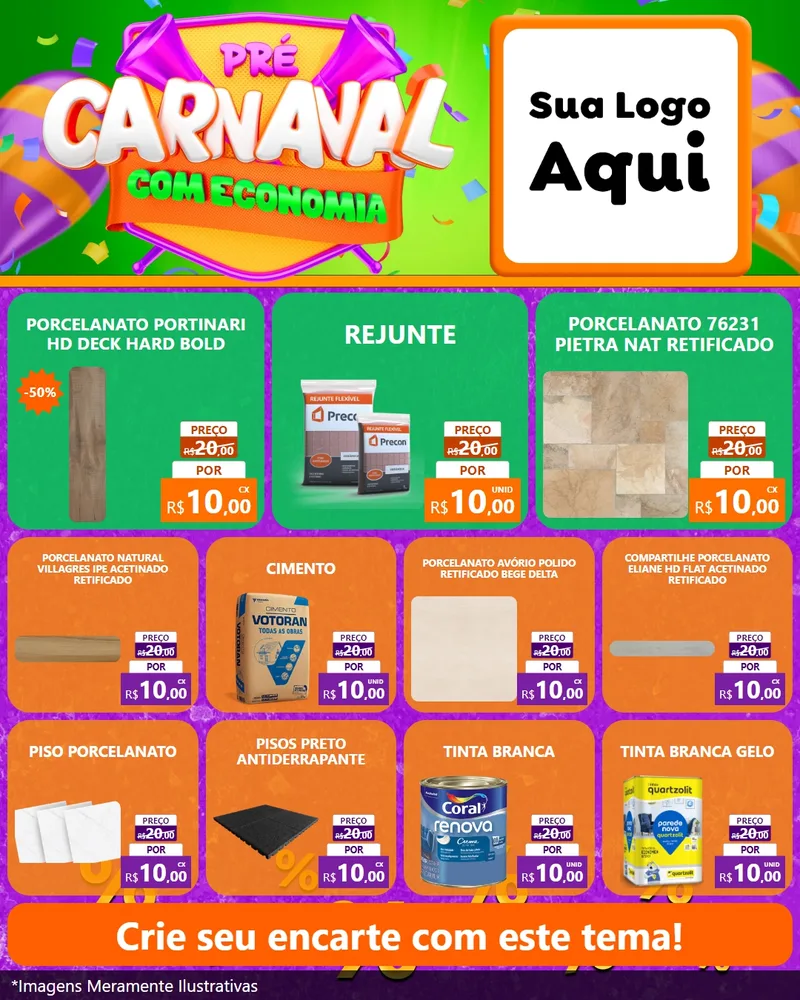 Modelo de Rede Social para Feed Instagram com o tema Pré-Carnaval Com Economia para Pisos e revestimentos