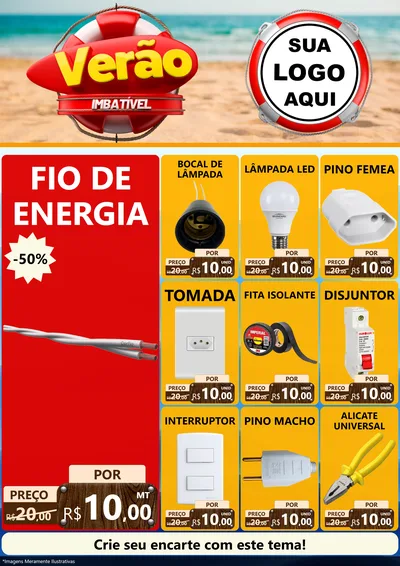Modelo de Encarte para Encarte A4 Vertical com o tema Verão Imbatível para Materiais Elétricos
