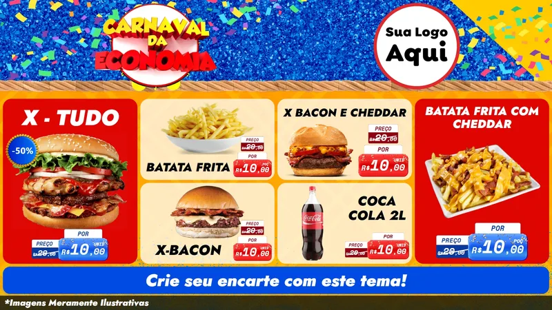 Modelo de TV para TV Horizontal com o tema Carnaval da Economia para Hamburgueria