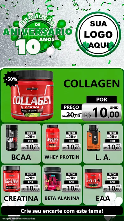 Modelo de Rede Social para Stories com o tema Promoção de Aniversário - 10 Anos para Suplementos alimentares