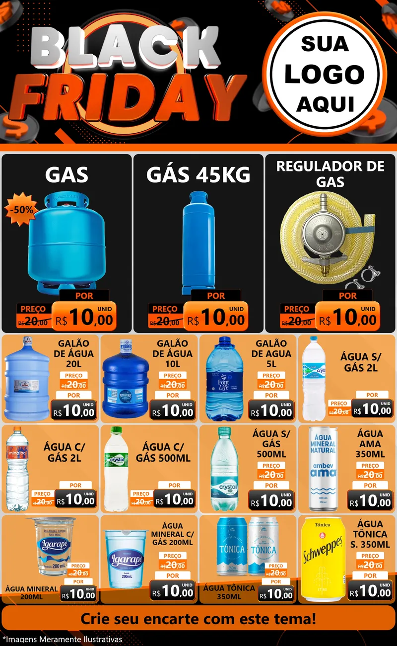 Modelo de Encarte para Encarte Grande com o tema Black Friday para Água e gás