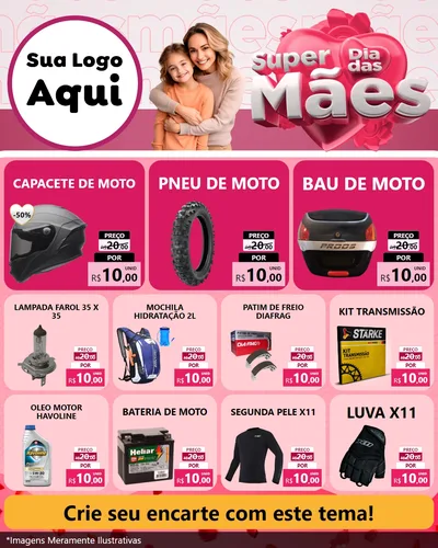 Modelo de Rede Social para Feed Instagram com o tema Super Dia Das Mães para Moto peças