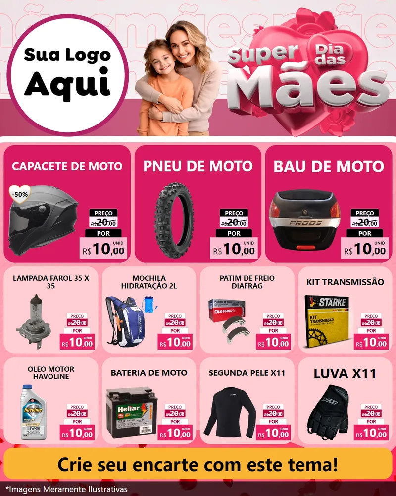 Modelo de Rede Social para Feed Instagram com o tema Super Dia Das Mães para Moto peças