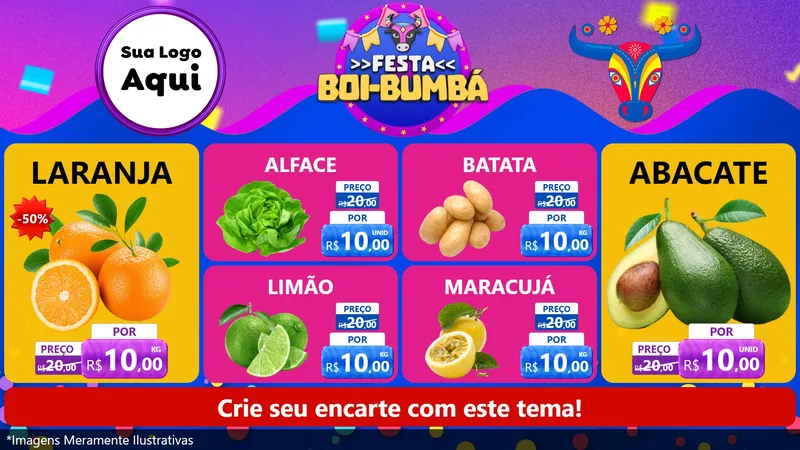 Modelo de TV para TV Horizontal com o tema Festa Boi-Bumbá para Hortifrúti