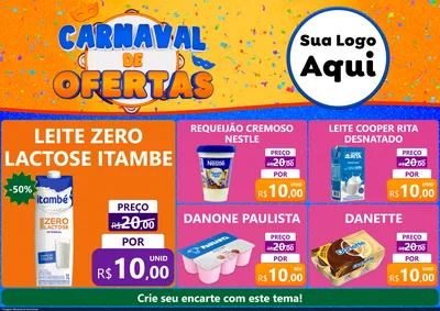 Modelo de Encarte para Encarte A4 Horizontal com o tema Carnaval de Ofertas para Frios e Laticínios