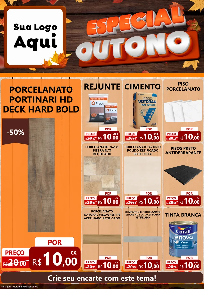 Modelo de Encarte para Encarte A4 Vertical com o tema Especial Outono para Pisos e revestimentos