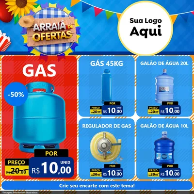 Modelo de Rede Social para Feed Facebook com o tema Arraiá de Ofertas para Água e gás
