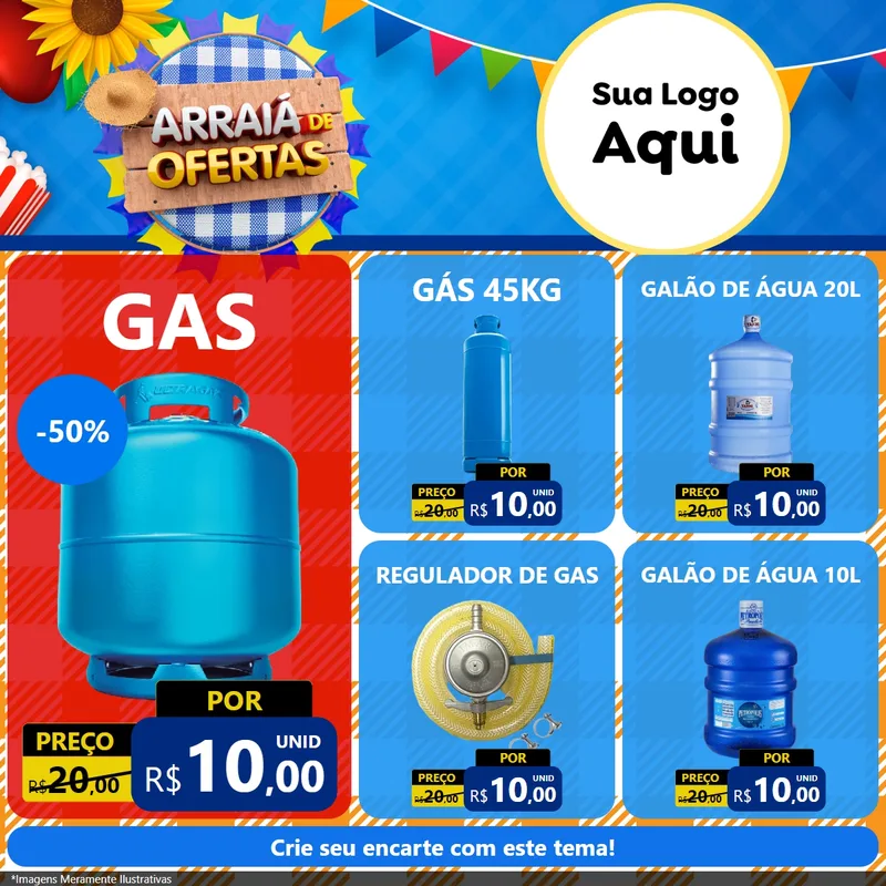 Modelo de Rede Social para Feed Facebook com o tema Arraiá de Ofertas para Água e gás