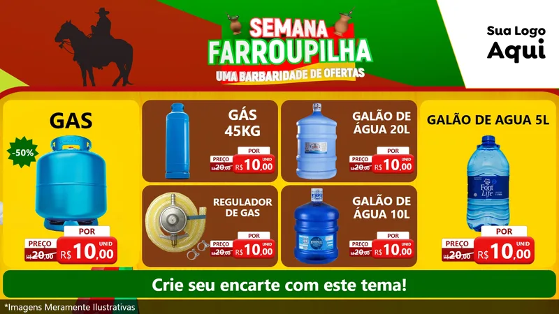 Modelo de TV para TV Horizontal com o tema Semana Farroupilha - Uma Barbaridade de Ofertas para Água e gás