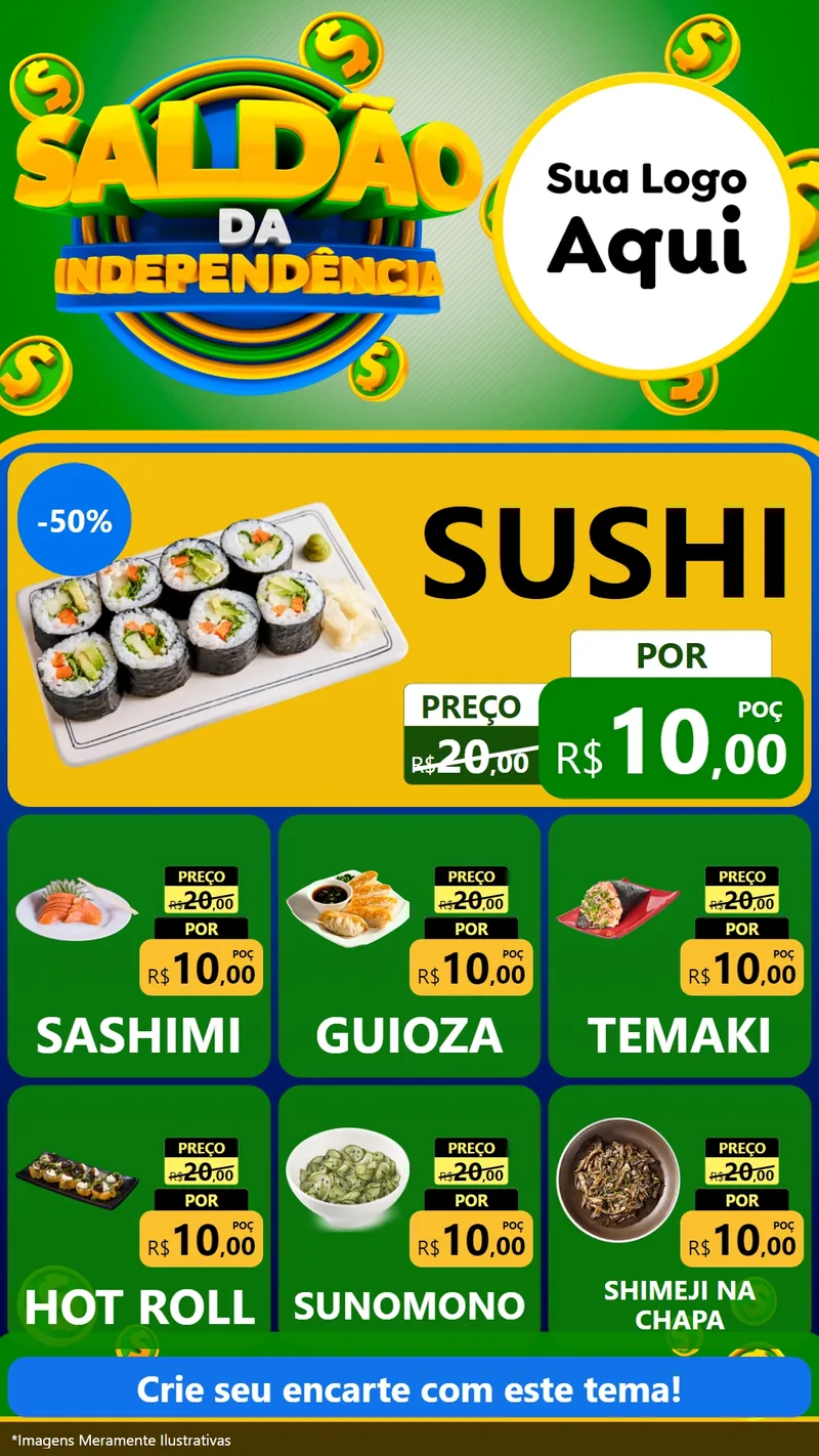Modelo de Rede Social para Stories com o tema Saldão da Indepêndencia para Comida japonesa