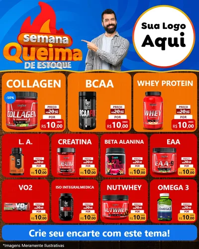 Modelo de Rede Social para Feed Instagram com o tema Semana Queima de Estoque para Suplementos alimentares