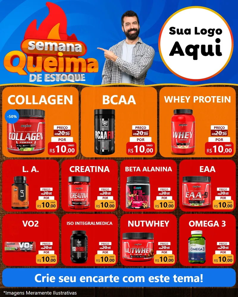Modelo de Rede Social para Feed Instagram com o tema Semana Queima de Estoque para Suplementos alimentares