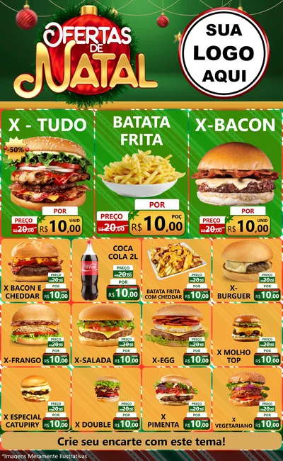 Modelo de Encarte para Encarte Grande com o tema Ofertas de Natal para Hamburgueria