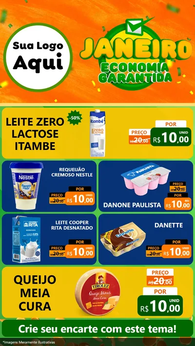 Modelo de TV para TV Vertical com o tema Janeiro - Economia Garantida para Frios e Laticínios