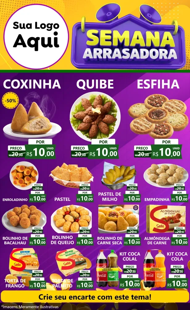 Modelo de Encarte para Encarte Grande com o tema Semana Arrasadora para Salgadaria