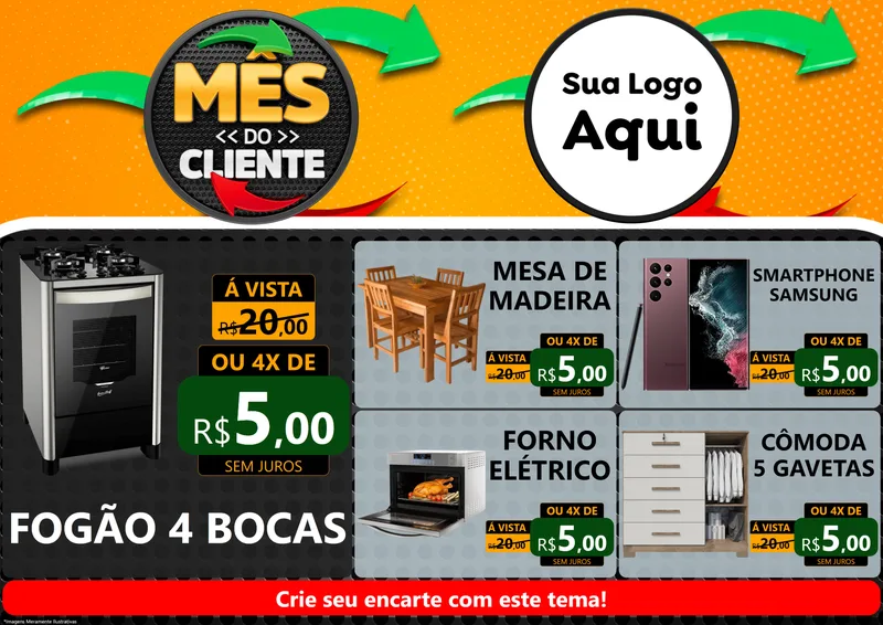 Modelo de Encarte para Encarte A4 Horizontal com o tema Mês do Cliente para Móveis e Eletro