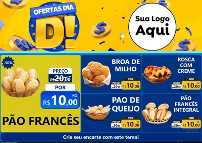 Modelo de Encarte para Encarte A4 Horizontal com o tema Ofertas Dia D para Padaria