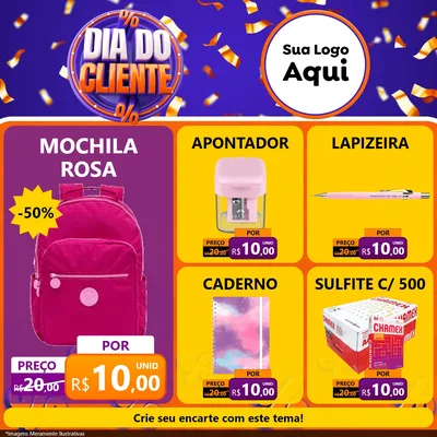 Modelo de Rede Social para Feed Facebook com o tema Dia do Cliente para Papelaria